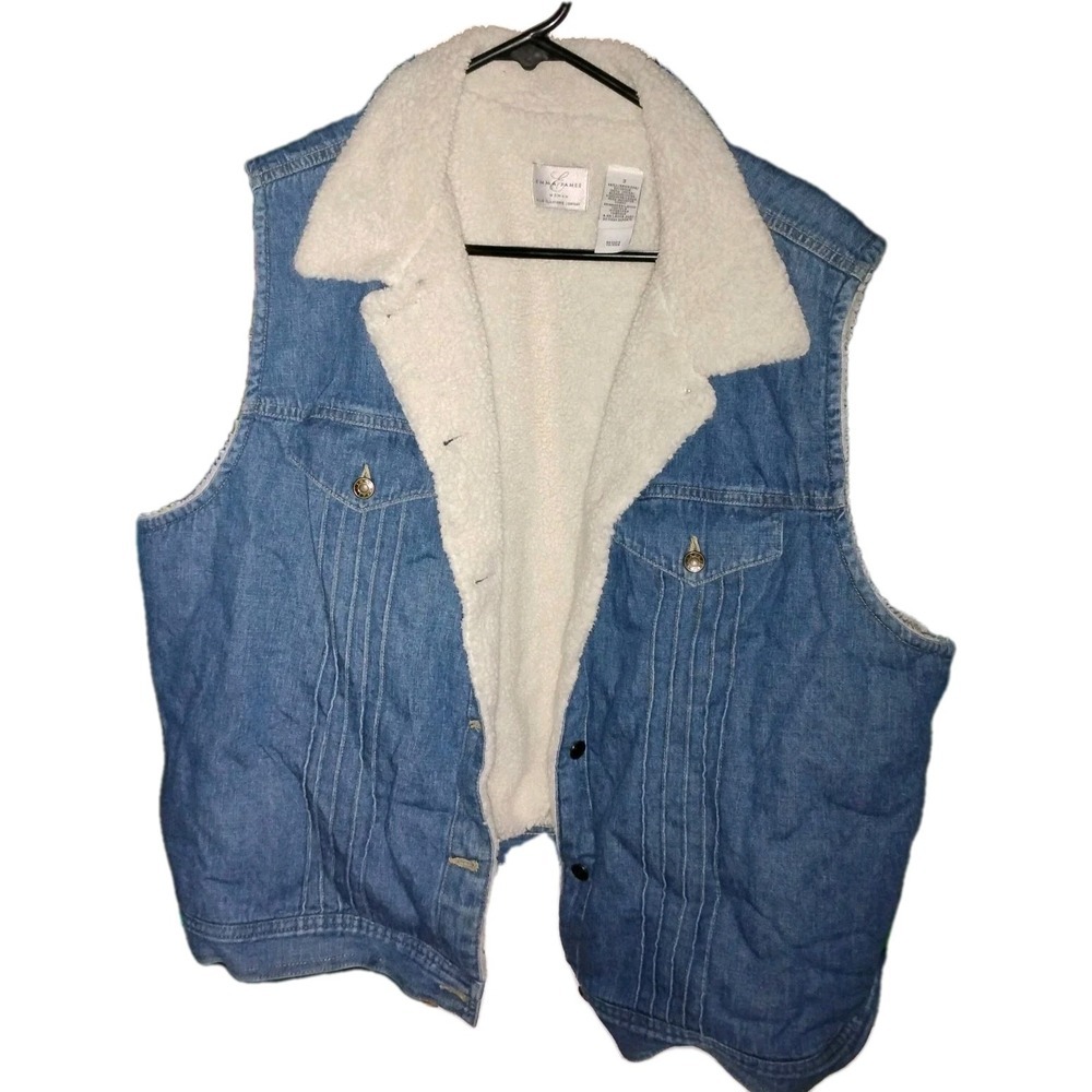 Emma James Womens 3 Vest Blue Denim Cotton Sherpa Lined Button-up‎ Collared - Picture 2 of 8